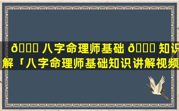 🐝 八字命理师基础 🐕 知识讲解「八字命理师基础知识讲解视频」